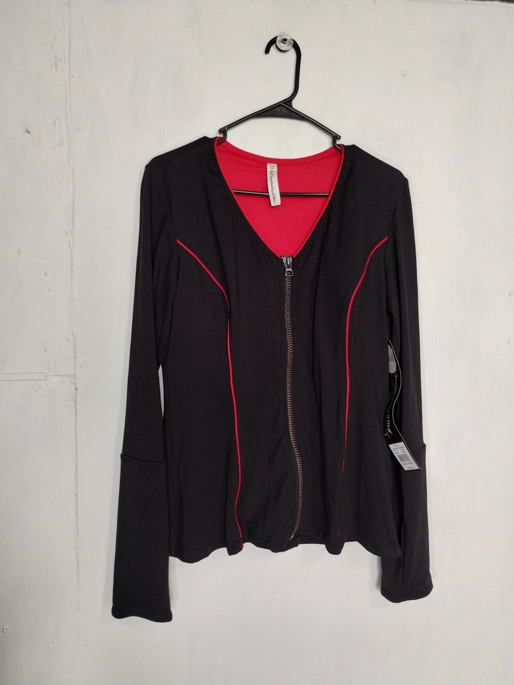 Women's Black Sport Jacket with Red Contrast Piping
